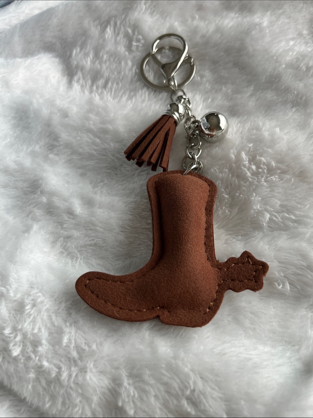 Crystal Embellished Brown Cowboy Boot Bag Charm / Keychain - Picture 2 of 2